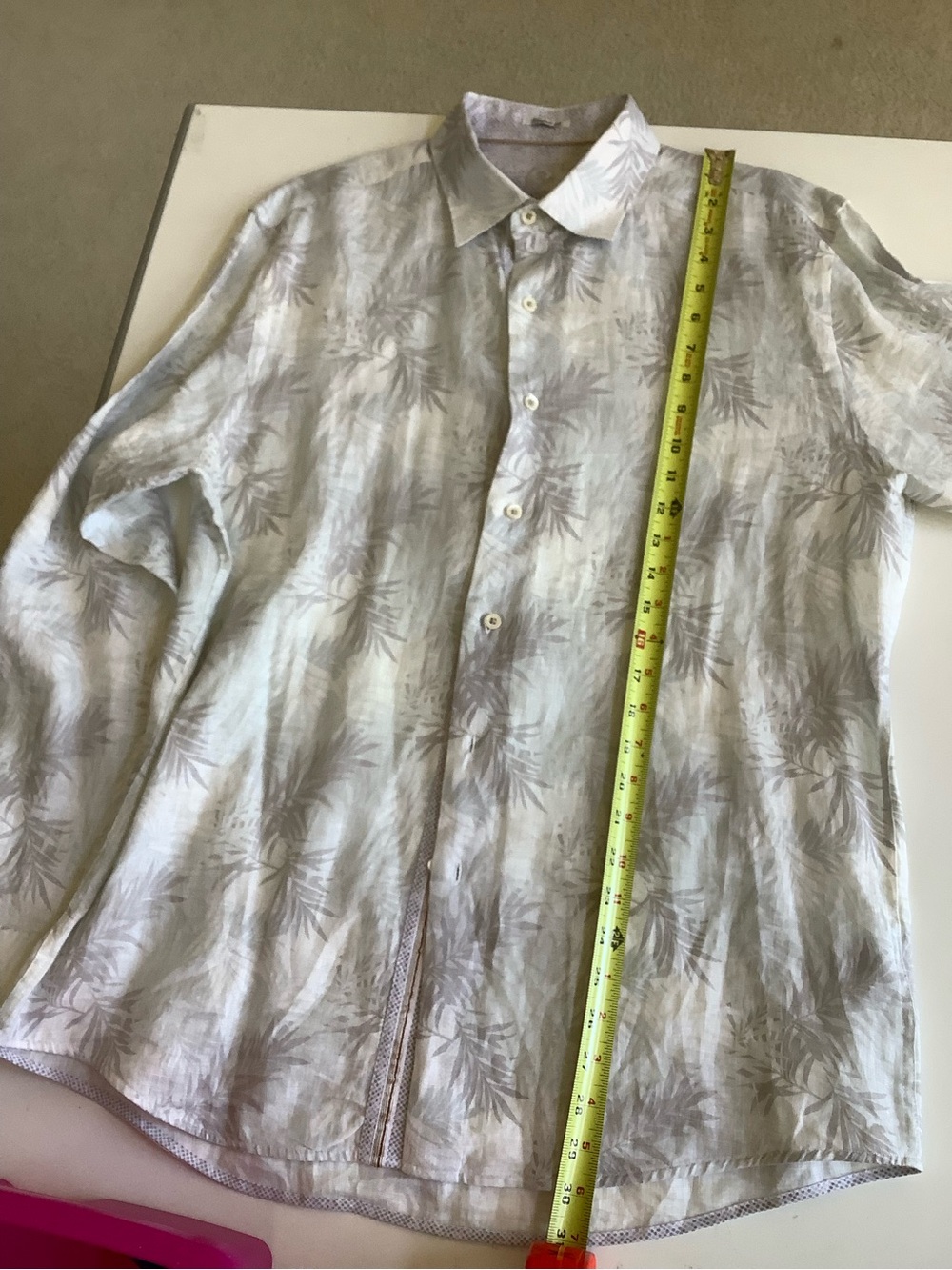 Bugatchi Men's Shaped Fit Button Down Shirt White Light Gray Palm Print Size - Picture 10 of 11
